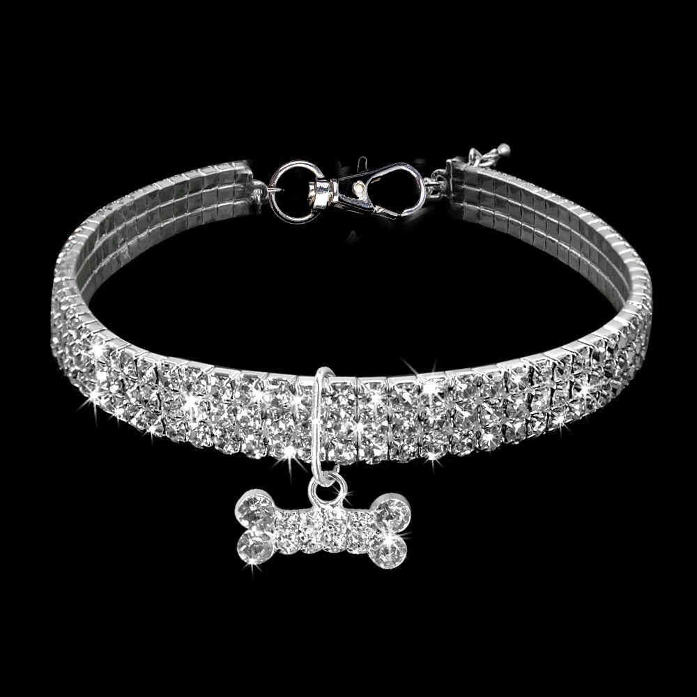 1 stk diamant kæledyr hundehalsbånd glitter skinnende justerbar ensfarvet rhinestone pet choker enkel hvalp