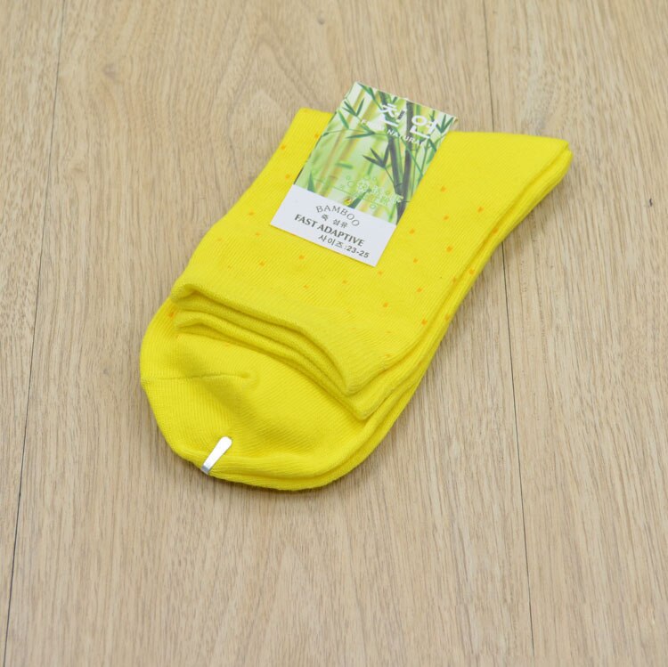 3 Pairs/Lot Women Bamboo Fiber Crew Socks Female Spring Autumn Soft Breathable Solid Candy Color Polka Dot Casual Socks: Polka Dot - yellow