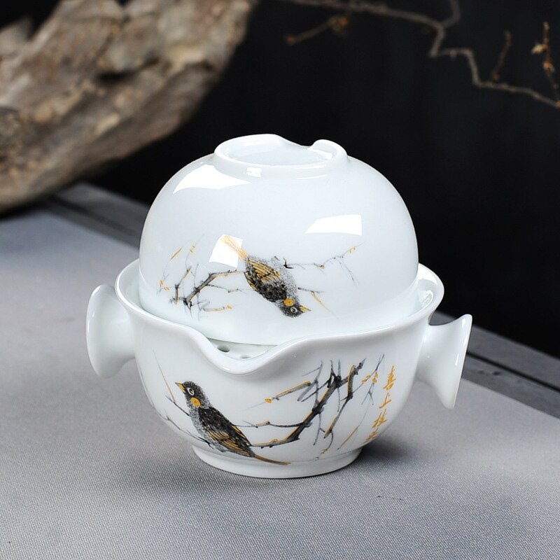 Chinese landscape painting travel tea set Include 1 Pot 1 Cup,Beautiful and easy teapot kettle,kung fu teaset gaiwan