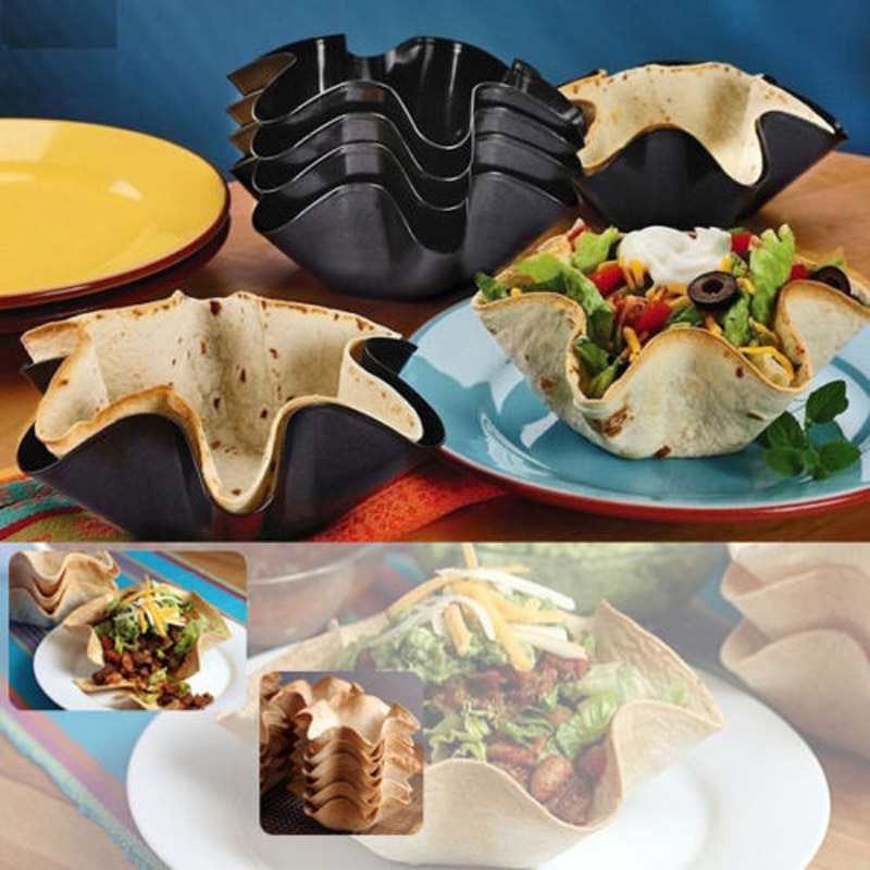 1pc 6 tortillapanna set nonstick taco salladsskål bakform köksredskap svart