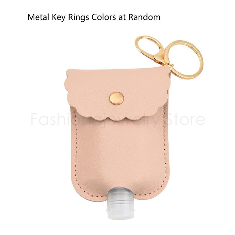 60ml Tragbare Squeeze Flasche Leere Dicht Kunststoff Reise Flasche für Hand Sanitizer mit Leder Keychain Halter Clips: Rosa