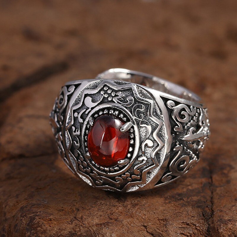 2019 nuovo 100% reale S990 sterling gioielli in argento granato anello in argento Thai argento retro pantaloni a vita bassa degli uomini anello di modo per uomo
