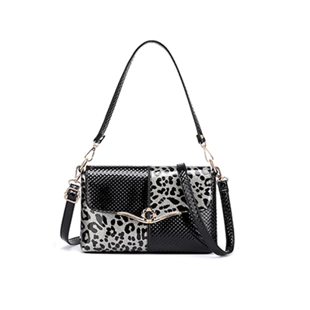 SOPHITINA Women Bags Metal Decoration Zipper Envelope Flap Pocket Flowers Pattern Shoulder Bags Casual Women Messenger Bags E85: Silvery Leopard