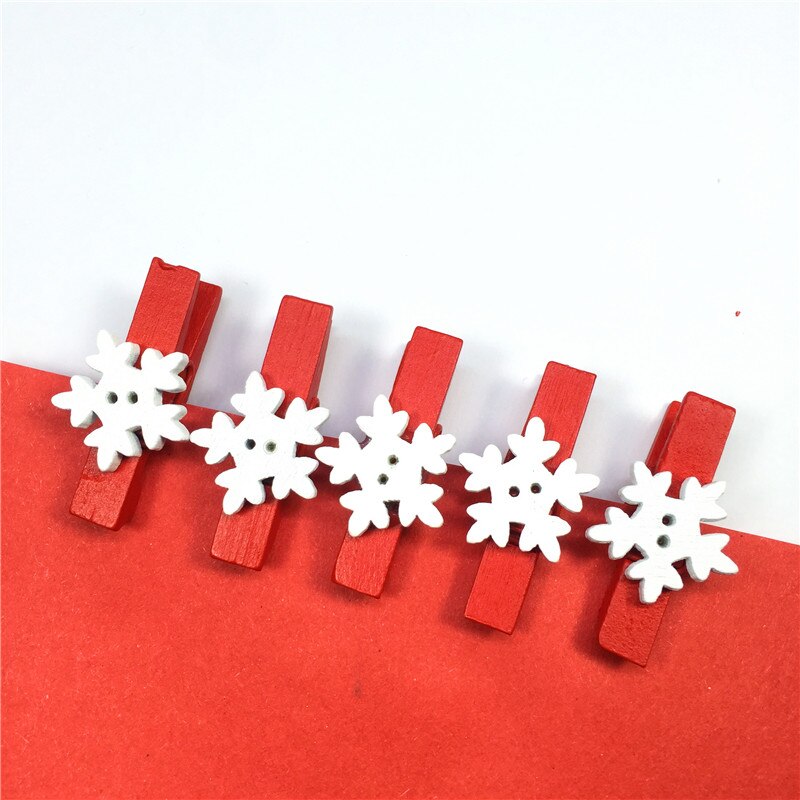 10Pc 3.5*0.7Cm Witte Sneeuw Hout Applique Clip Rood Groen Clip + Witte Bloem Kerst Decoratie wasknijper