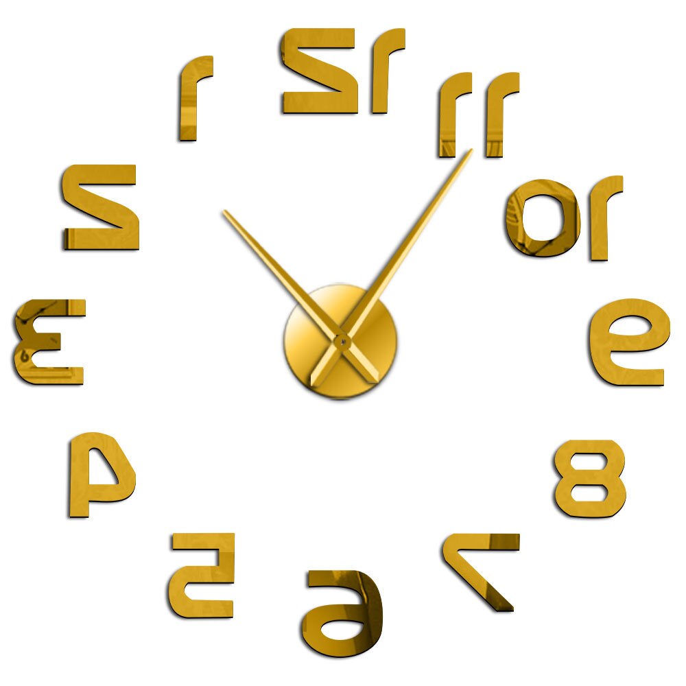 Achterwaarts 3D DIY Grote Wandklok Moderne Reverse Nummers Frameloze Tijd Horloge Luxe Spiegel Effect Grote Naald Omgekeerde Klok: Gold / 47 Inch