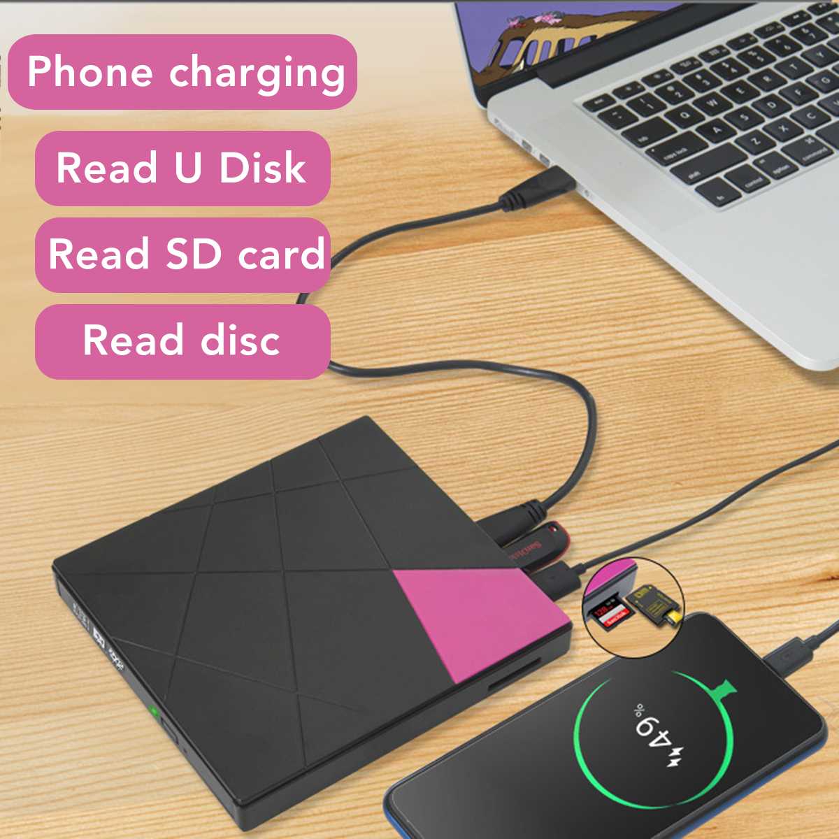 External DVD RW VCD CD Drive USB3.0 Writer Drive Burner U Disk/SD/TF Reader Player Phone Charging For PC Laptop Optical Drives