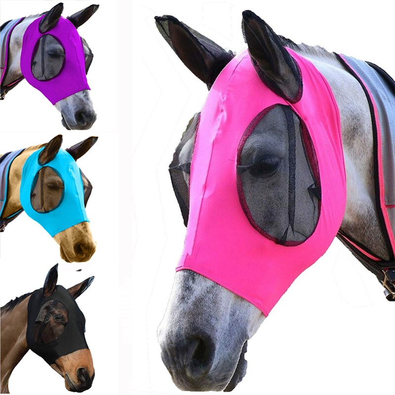 Mascarilla transpirable antimosquitos para caballos, cubierta protectora elástica para la cara, con orejas, Protectores faciales, cuidado de caballos, AA