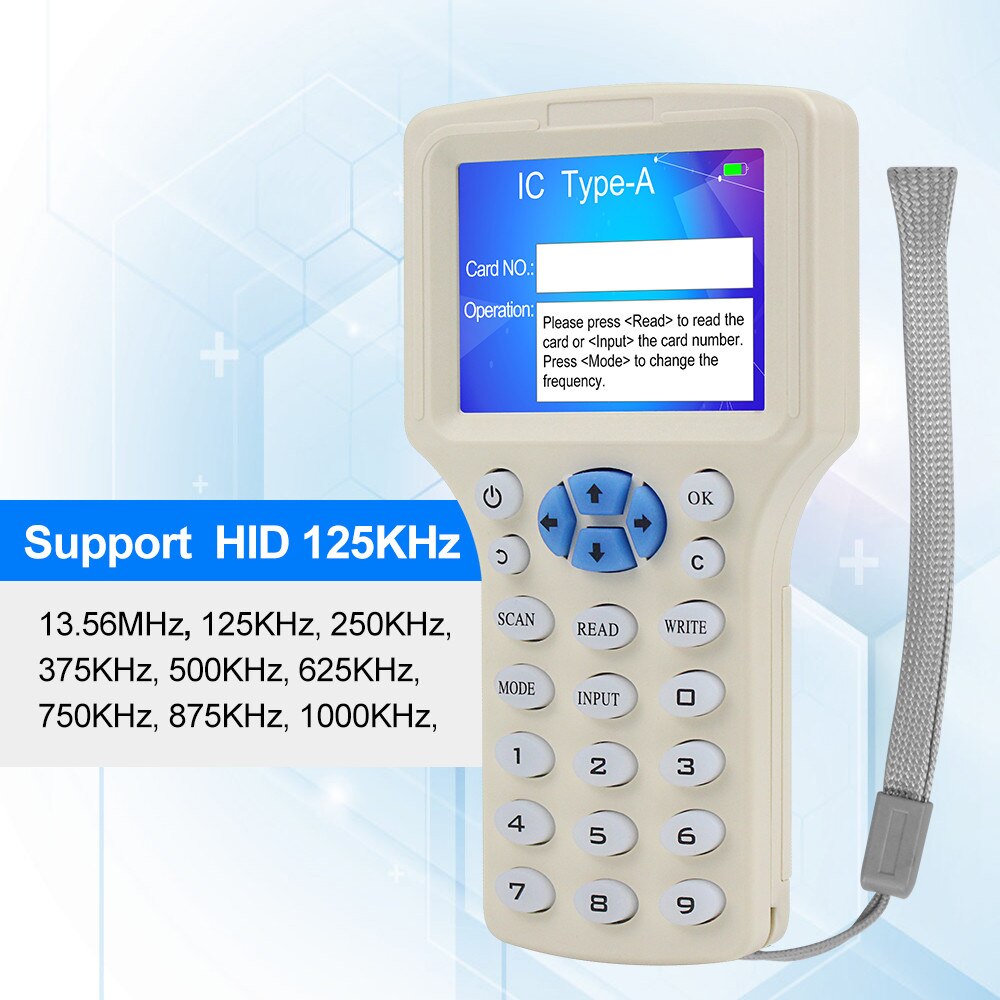 English 10 Frequency RFID Duplicator Copier Writer Card Reader Key fobs Programmer USB ID IC 125KHz 13.56MHz Encrypted Decode