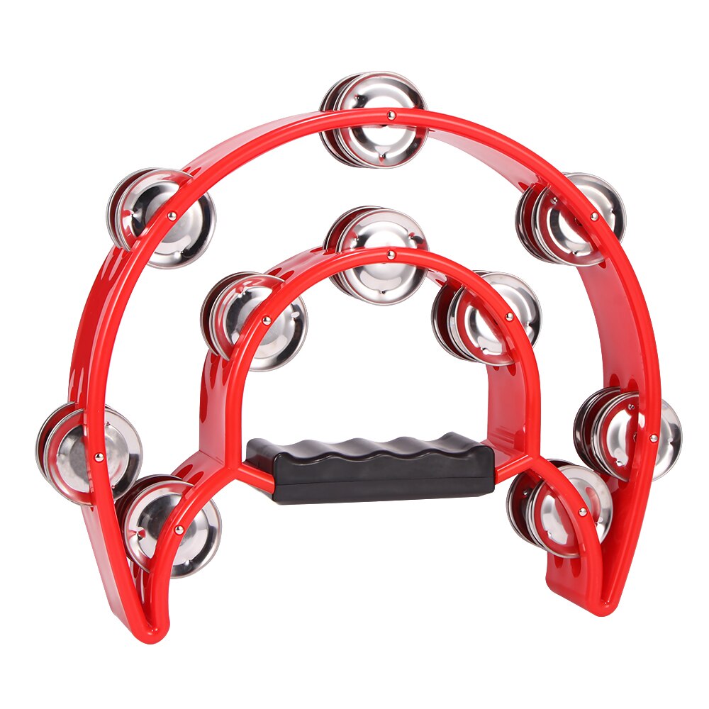 Half Moon Drum Tambourine Percussion Musical Instruments Hand Bell For Party Compact Double KTV Bells Orff Tambourine: Red