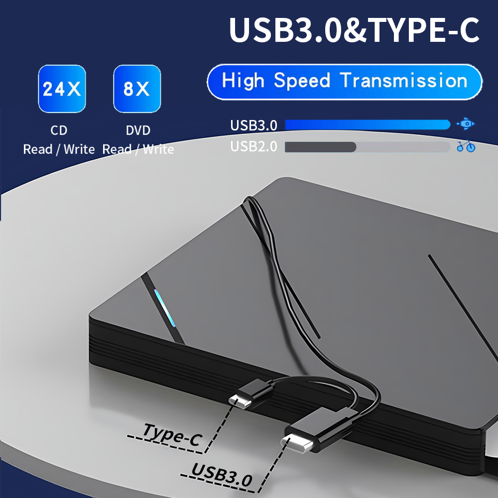 TISHRIC Multifuncional Externo Móvel Caixa de Unidade Óptica USB 3.0 Tipo-C Interface SD TD Leitor de Cartão CD DVD Burner Player
