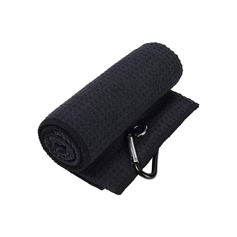 Microfiber tyg våffelmönster golfhandduk med karbinhake: Svart