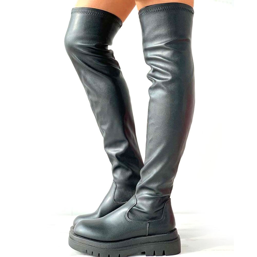 Chaussures antidérapantes à plateforme Easy Walk pour femmes, bottes noires à la , pour loisirs, Cool au dessus du genou,