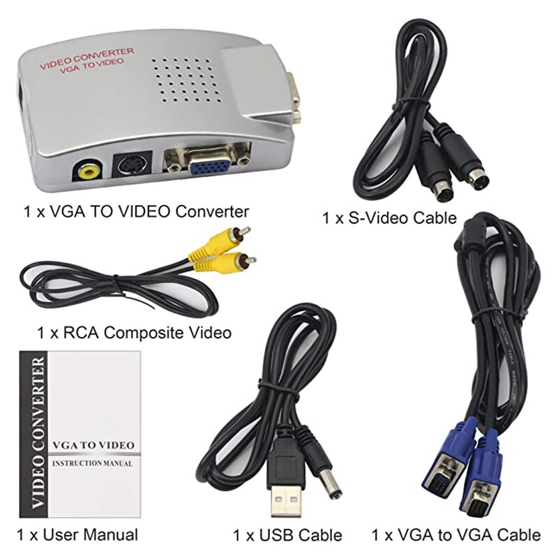 1080p vga til rca adapter kompositt av s-video til vga omformer til hdtv skjerm bærbar stasjonær pc