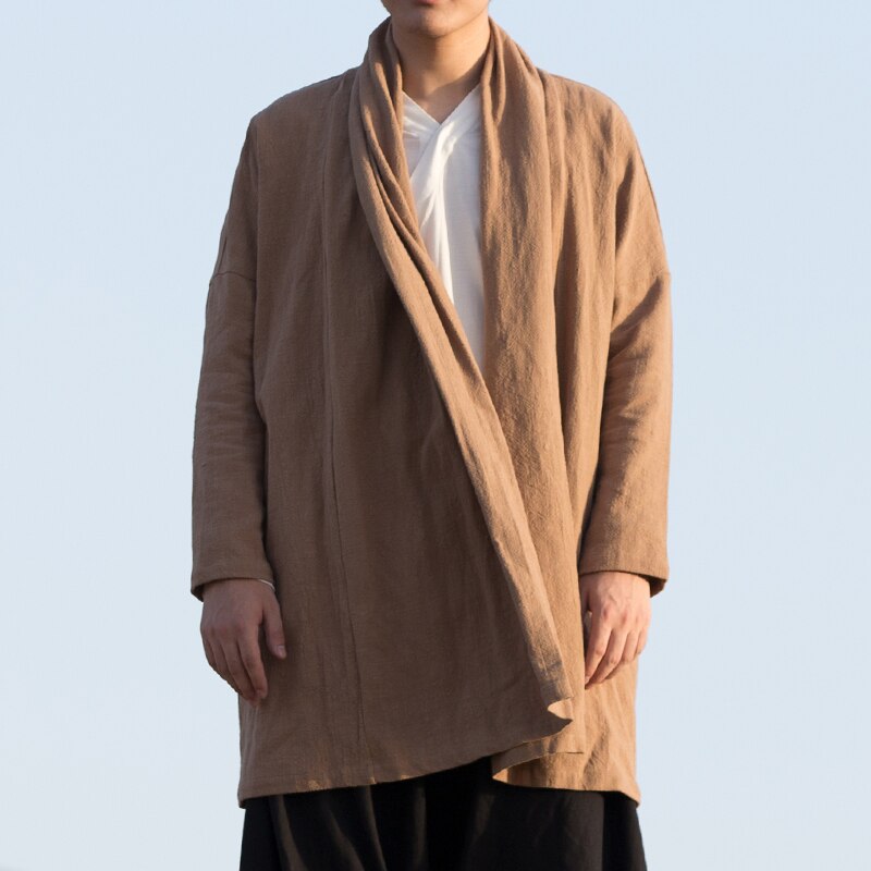 Traje chino de estilo antiguo Hanfu para hombre, ropa de algodón y lino, capa, ropa Retro, Zen, vestido de ,