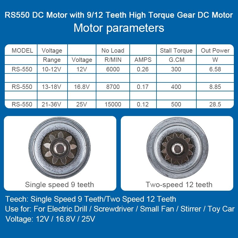 RS550 19500 RPM DC Motor- mit zwei-Geschwindigkeit 11 Zähne und hoch Drehmoment Ausrüstung Kasten Pro elektrisch Bohren/Schraubendreher