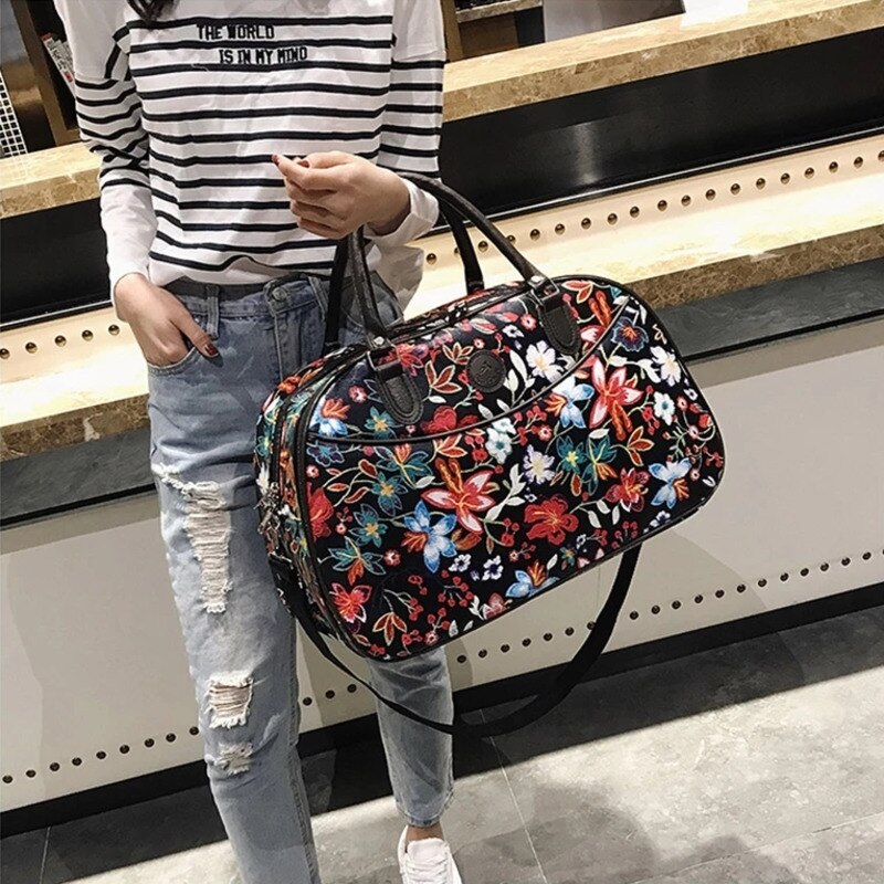 Leder Frauen Reisetaschen Handtaschen Neue Tragbare Hand Fitness Blumen- Seesack Wasserdichte Wochenende Tasche Für Dame