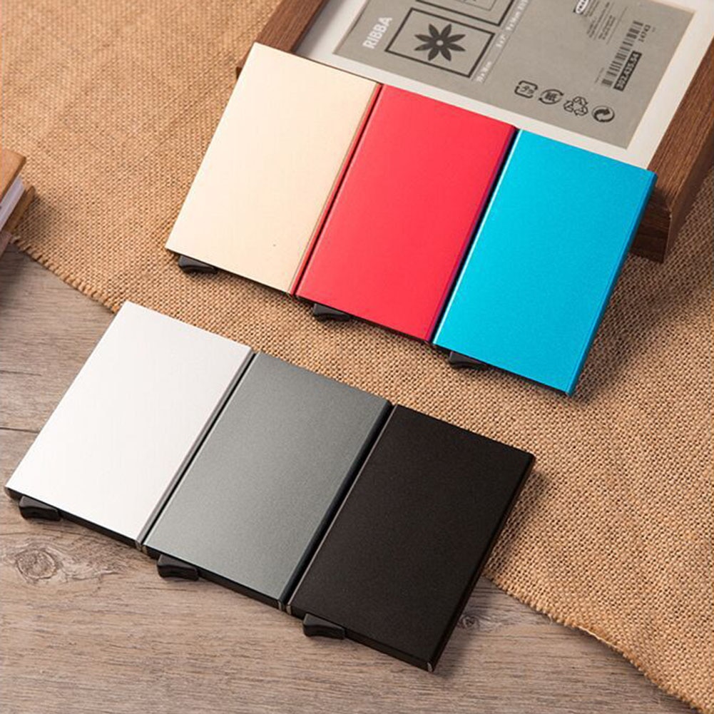 Mini Smart Wallet Purse Thin Id Card Case Rfid Anti-Theft Unisex Automatically Solid Metal Casual Bank Card Wallet Business