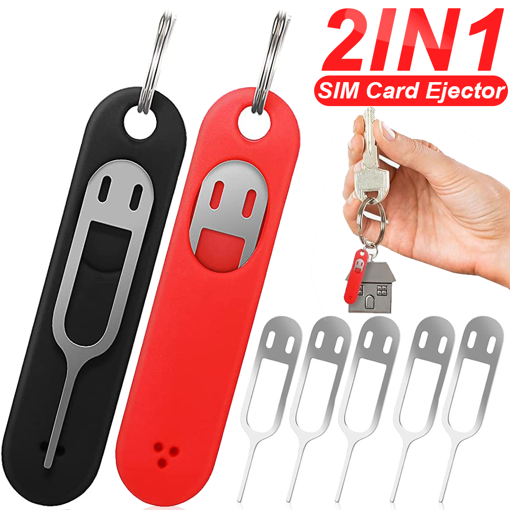 5/3/1Pack Sim Card Removal Tool with Silicone Protective Case Anti-Lost Card Eject Pin Needle Tray Opener Keyring for Smartphone