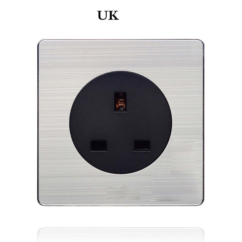 1 Gang 1 2 Way Brushed stainless steel Light EU Socket Any Click Point Control Wall Socket Switches Panel With Led: UK standard