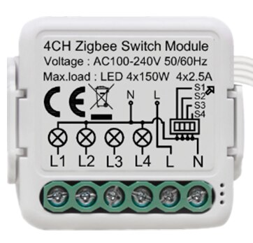 Tuya Zigbee Smart Switch Module 4 Gang/Way Lichtschakelaar Module Relais 110V-240V Draadloze Compatibel alexa Google Thuis: 4 gang zigbee