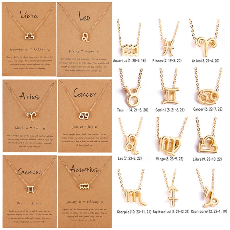 12 Constellation Pendant Gold Necklace Jewelry Choker Necklace Zodiac Sign Charm Necklace Birthday Wish Card for Women Girl