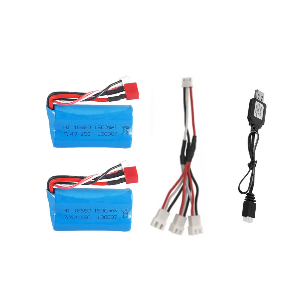 7.4v 1500mah 18650 battery for Wltoys 12428 12401 12402 12403 12404 12423 FY-03 FY01 FY02 Rc toys Car Parts 7.4v battery T plug: Black