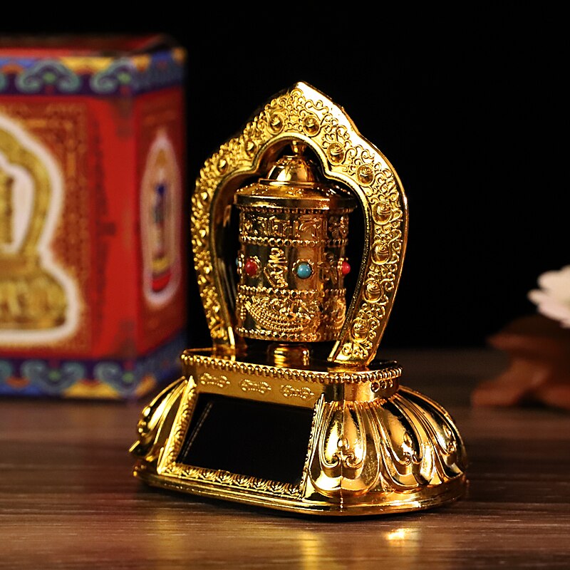 Tibetan Tibet Buddhist Solar Energy Gilding OM Prayer Wheel Spinning For Car