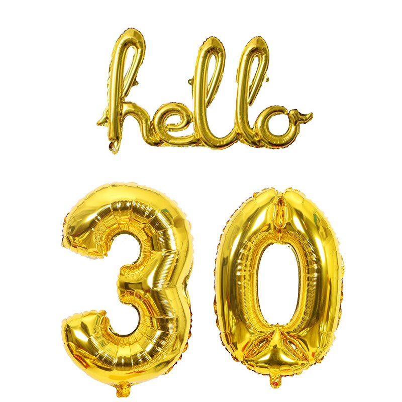 1 stk rosa guld hej 30 bogstavs tal balloner 30/40/50/60th fødselsdagsfest indretning 30 nummer link bolde oppustelige luft globos: Guld hej 30