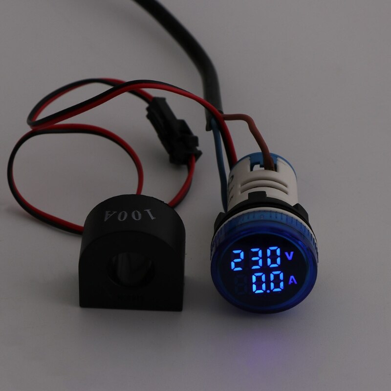 Digital Voltmeter Amperemeter 22mm Runde AC 50-500V 0-100A Spannung Volt Ampere-Monitor