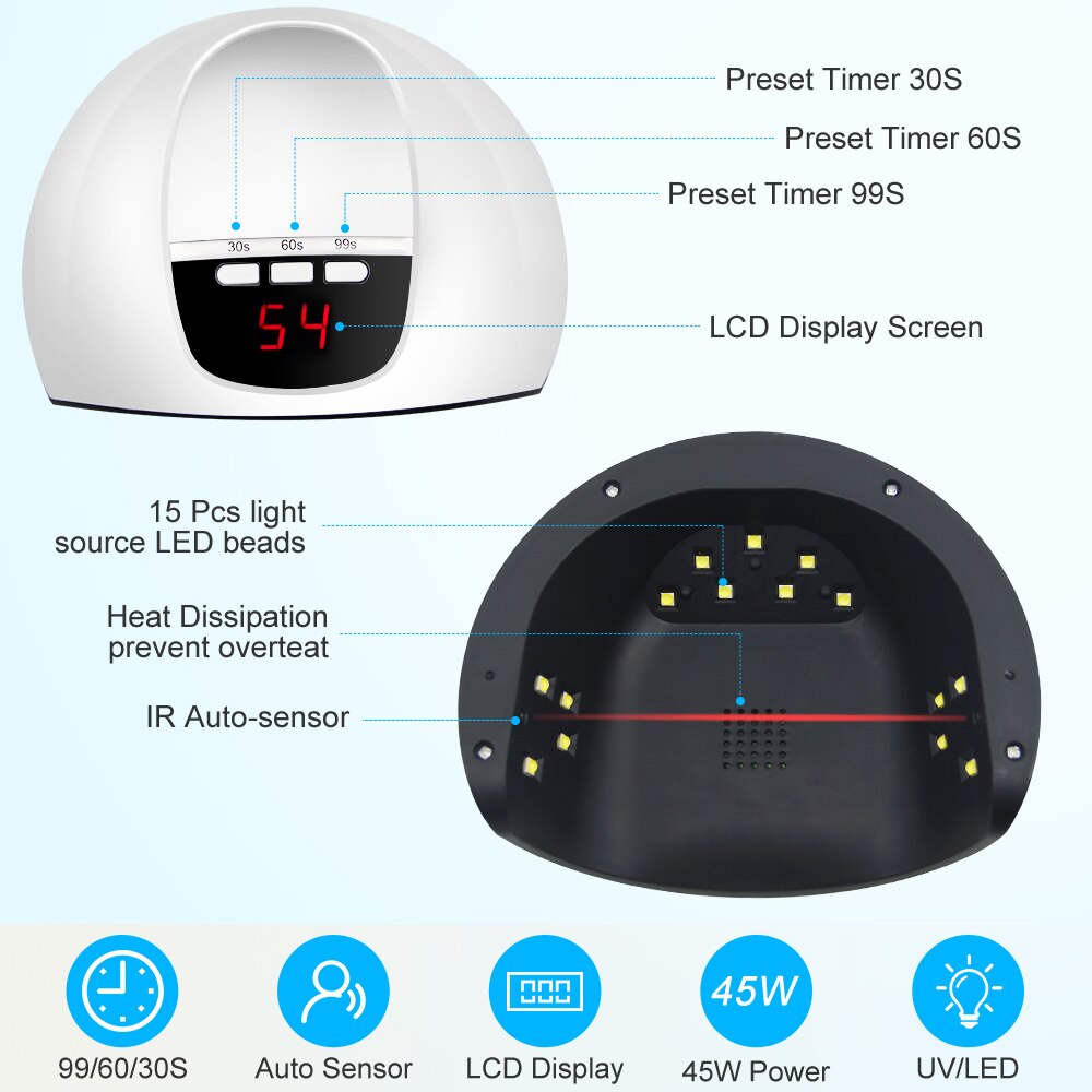 LKE-lámpara UV de 36W para uñas, lámpara led para uñas con pantalla Digital portátil, secador de uñas, 3 modos de sincronización, herramientas de arte de uñas
