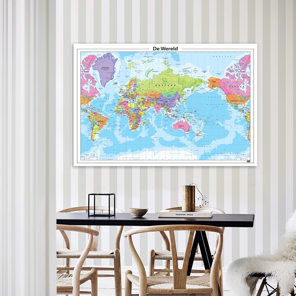 150*100 cm Political Map of The World Non-woven Canvas Painting Wall Art Poster Home Decoration Office School Supplies In Dutch
