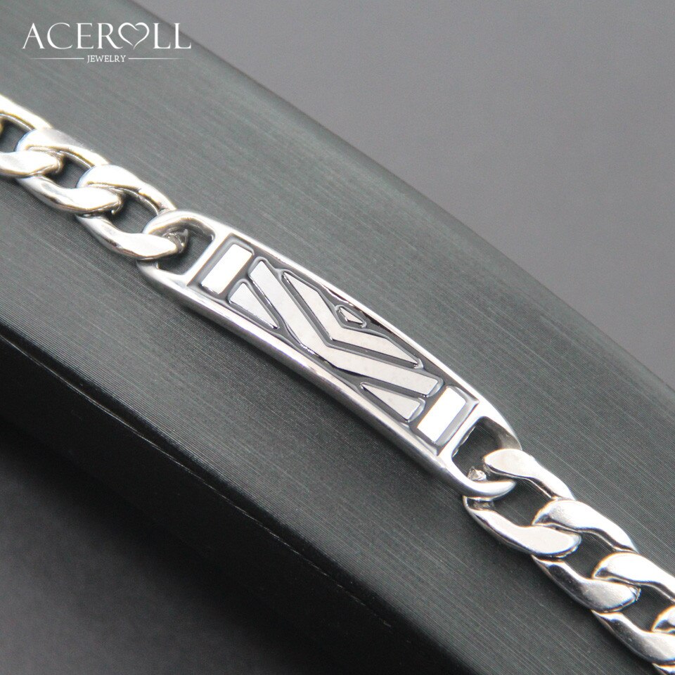 Aceroll rustfrit stål trendy hip pop mand armbånd med emaljeplade i sølvfarve