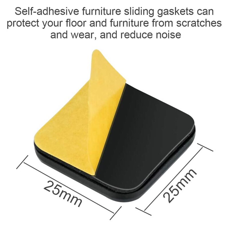 20 PCS Furniture Gliders Slider 25 x 25 mm PTFE Self Adhesive Furniture Moving Pads Square for Furniture Easy Movers