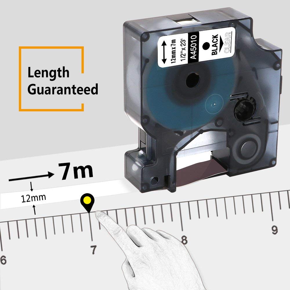 6 Pcs Compatible Dymo D1 Label Tape - 12mm x 7m - For LabelManager 210D 260P 450D