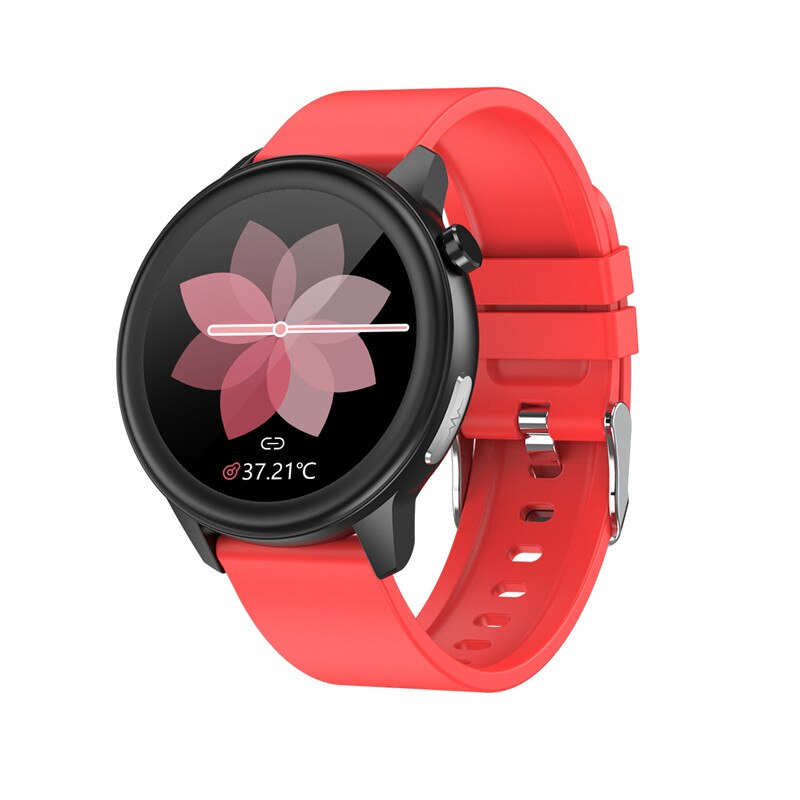 Ti Chip Smart Horloge E80 Mannen Vrouwen Temperatuur Meting IP68 Waterdichte Ppg + Ecg Hartslagmeter Fitness Tracker Smartwatch: E80 black red silica