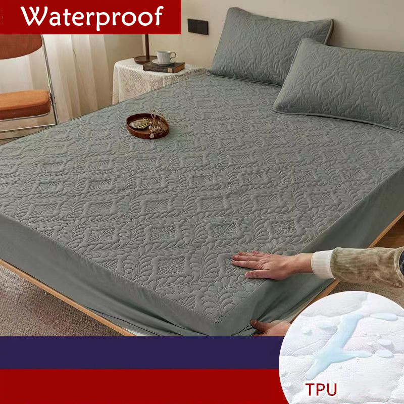 Gewatteerd 100% Waterdicht Hoeslaken Met Elastische Queen King Size Matrasbeschermer Massief Bed (Kussensloop Nodig Om Te Bestellen): 160X200CM / Light Grey