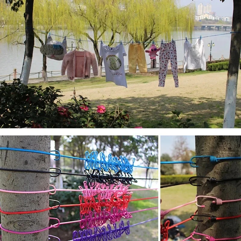 Corde à linge Portable avec 12 Clips (rétractable), corde à vêtements, support de séchage, corde à linge en tissu pour l'extérieur