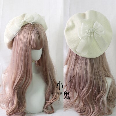 Japanse Kawaii Baret Hoed Lolita Tiener Hart Zoete Wollen Handgemaakte Cute Lace Strik Warme Herfst Winter Schilder Hoed Hoofdtooi: 07