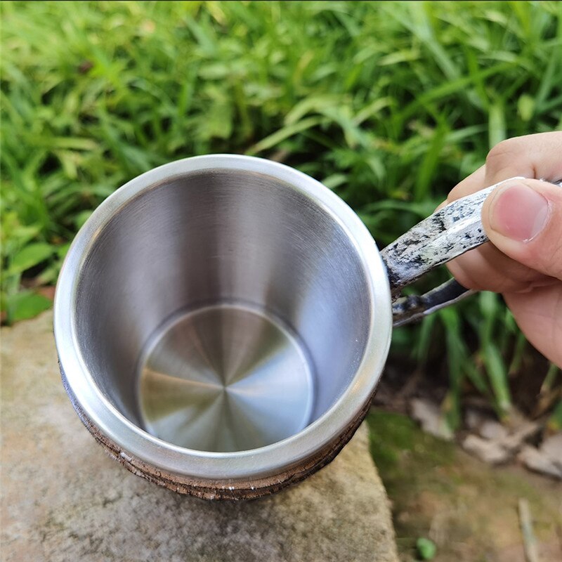 Boccale di Birra retrò Simulazione di legno Botte Di Legno A Doppio Strato di Birra in Acciaio Inox Tazza Tazza di Caffè Tazza fatto a mano Tazza di Birra Tazza