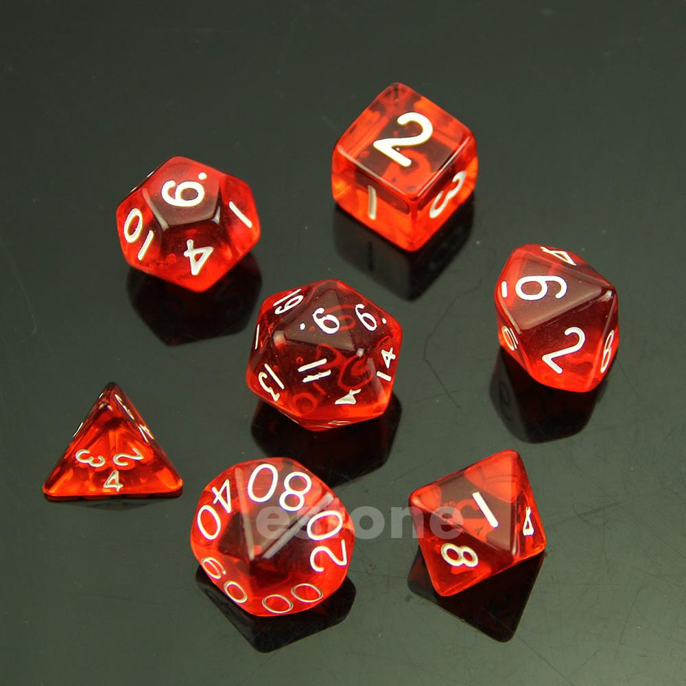 Dice Toys 1 set of 7 sided dice D4 D6 D8 D10 D12 D20 for RPG D&D Poly Dice Board Game: Red