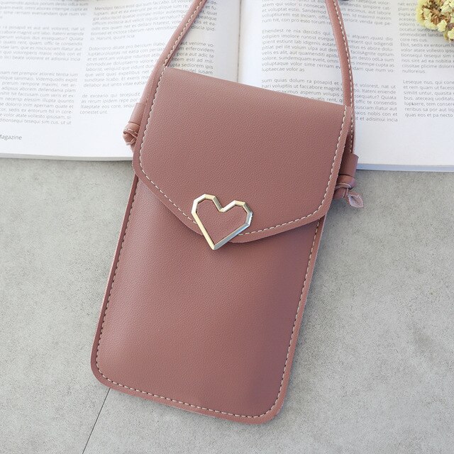 Transparent Touch Screen Women Heart-shaped Mobile Phone Bag Retro Mini Messenger Lady Handbag And Purses Small Phone Bag: Deep Pink