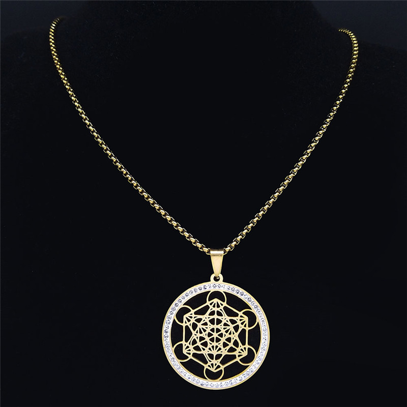 Blume des Lebens Edelstahl Kristall Anhänger Halskette Metatron Heilige Geometrie Symbol Halskette Schmuck Schmuckstück femme N4833S02