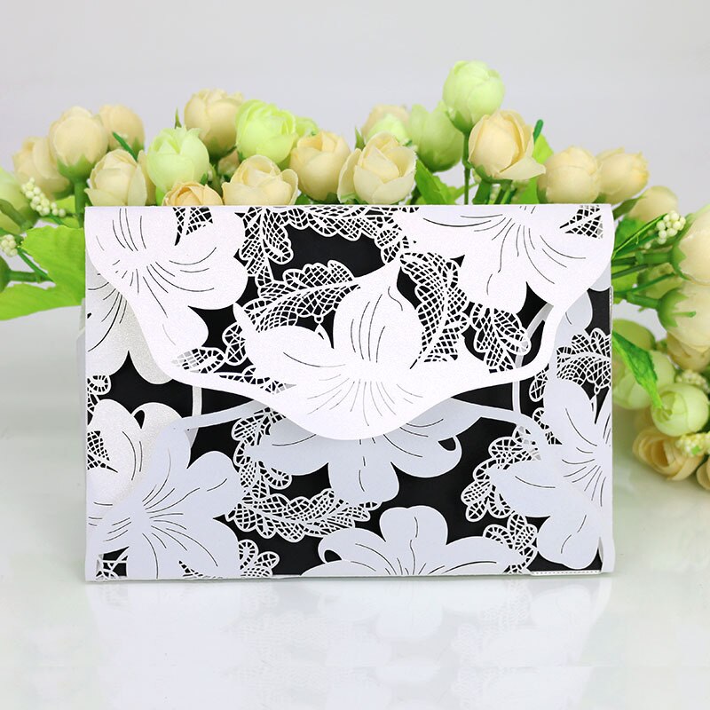 Tarjeta de invitación de boda creativa Europea calada, 24 piezas, lirio, invitación de boda de alta gama, tarjeta de banquete de invitados: white