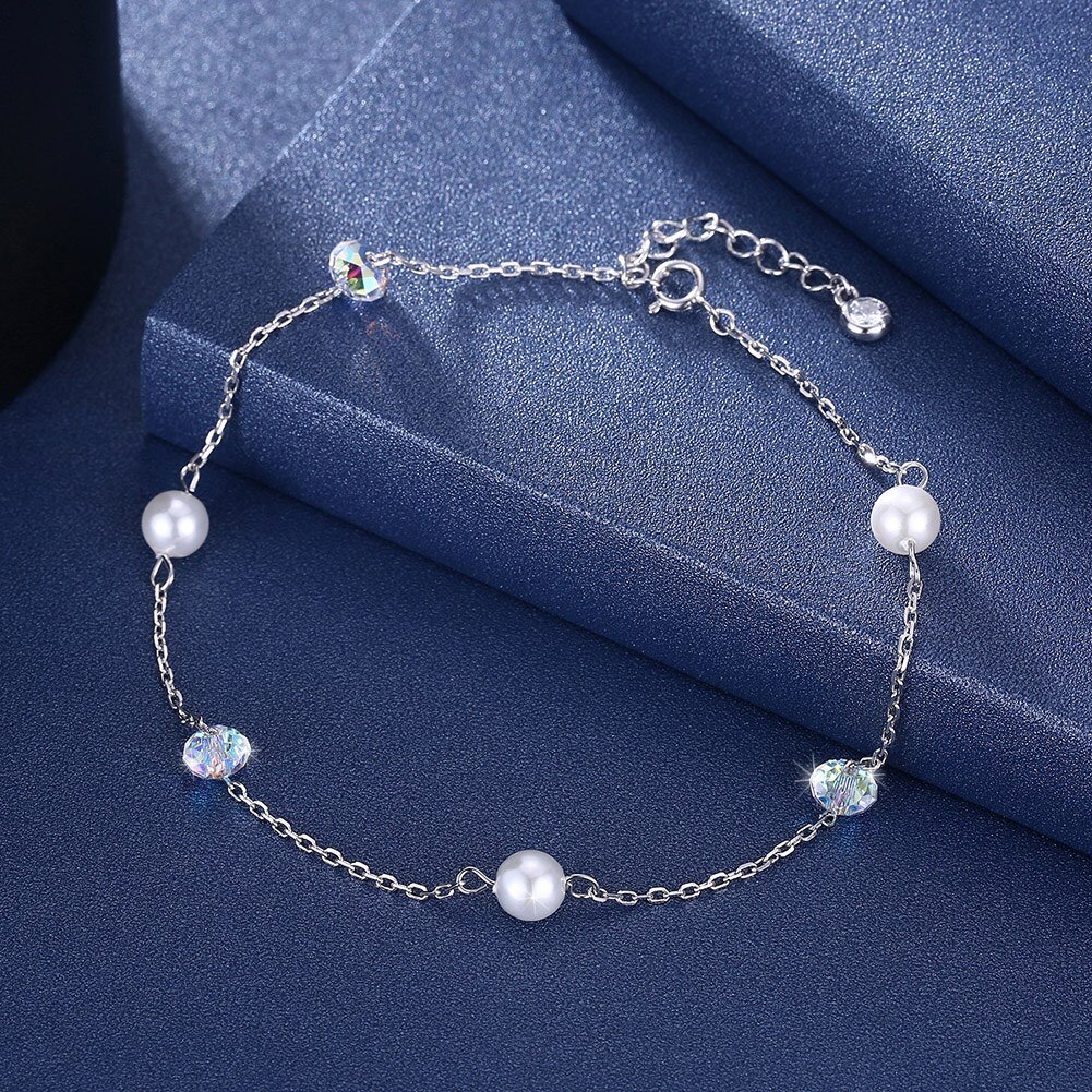 Cavigliere Argento 925 Gioielli Scintillanti di Cristallo con la Perla Perline Cavigliere Ufficio/Carriera Stile 925 Sterling Silver Bracciali Cavigliera