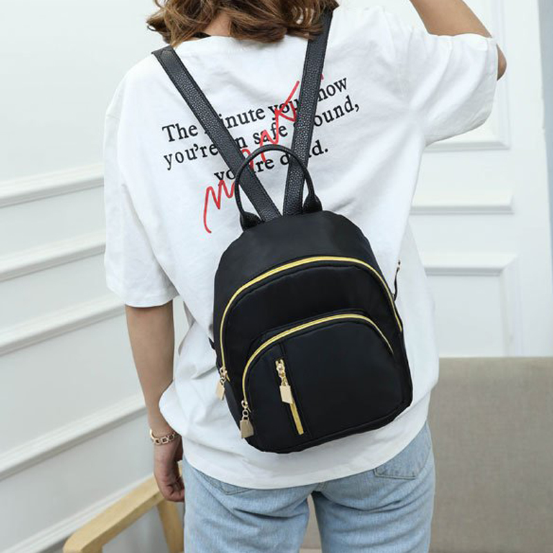 femmes filles noir Nylon Mini sac à dos voyage école sac à dos sacs à bandoulière fermeture éclair noir