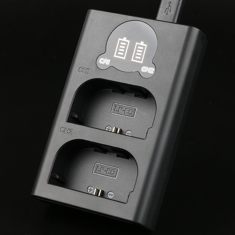 Kaksois-LED Kameran Akkulaturi NP-FZ100, NP-FW50, LP-E6, LP-E17, EN-EL14, EN-EL15: Lp -e6