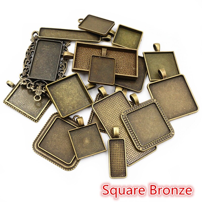 30 Gramm Mix Styles Antike Bronze Versilberte Zinklegierung Anhänger Blank Cameo Cabochon Base Setting Lünetten Schmuck Zubehör: Square Bronze