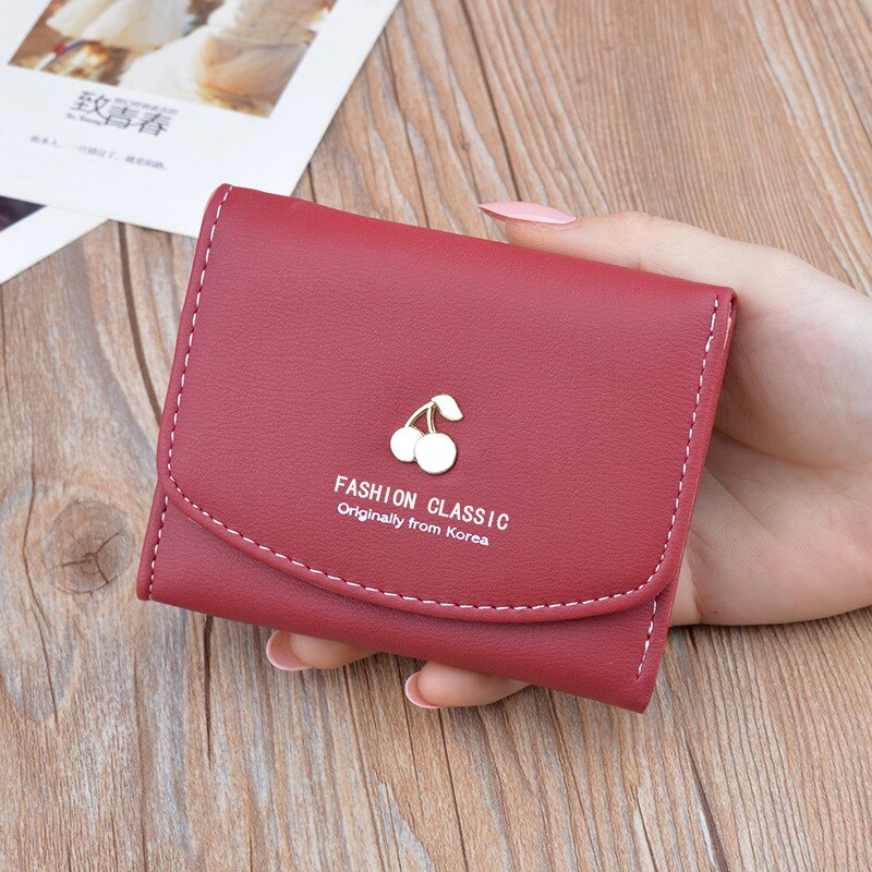 Portefeuille pour femmes nouveaux étudiants court pliant multi-fonctionnel sac à main pochette xiao décontracté en cuir porte-monnaie pour fille porte-carte: Purplish Red