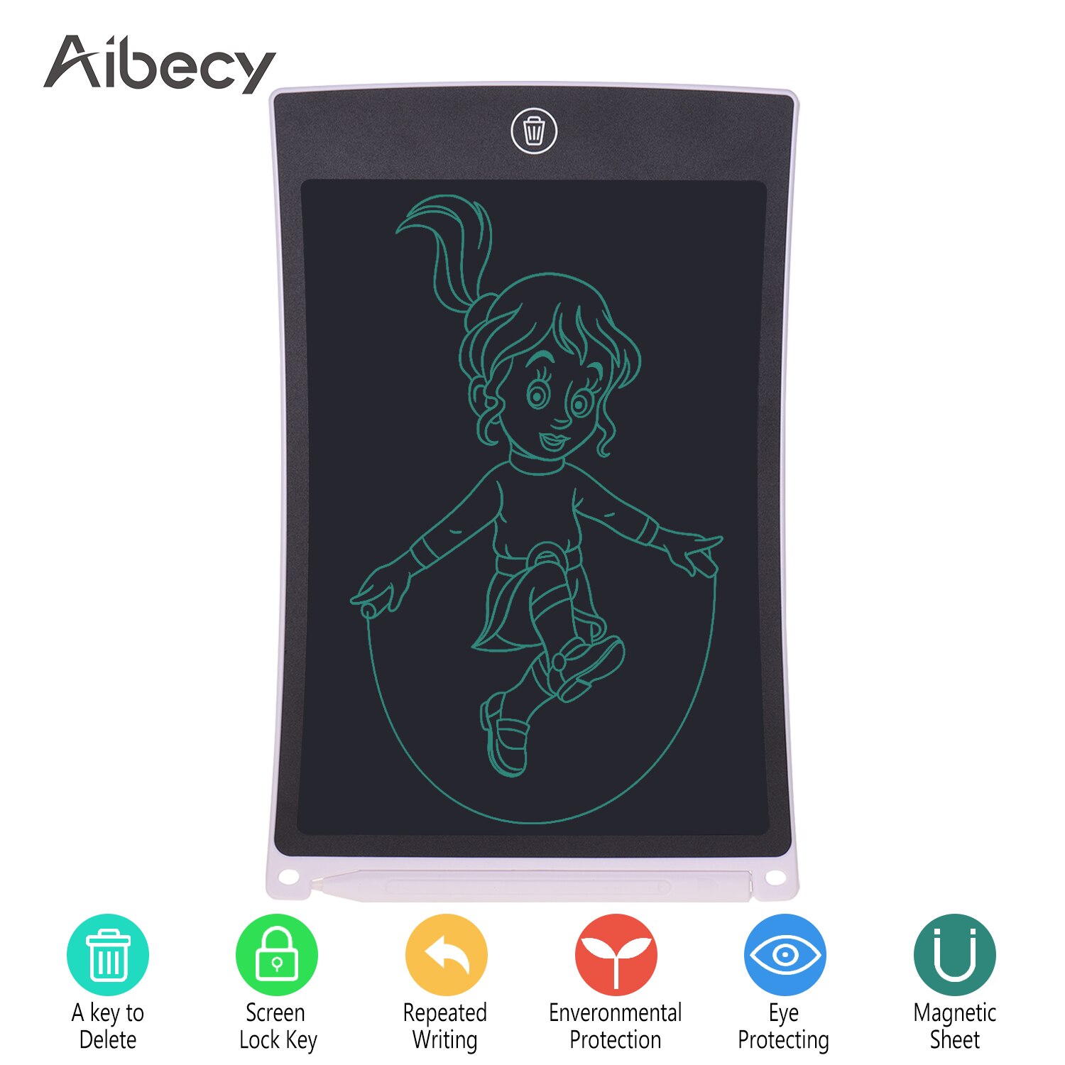 8.5 Inch LCD Writing Pad Drawing Board Tablet Portable Reusable Electronic Handwriting Pad with Stylus Pen Erase Button Lock: White