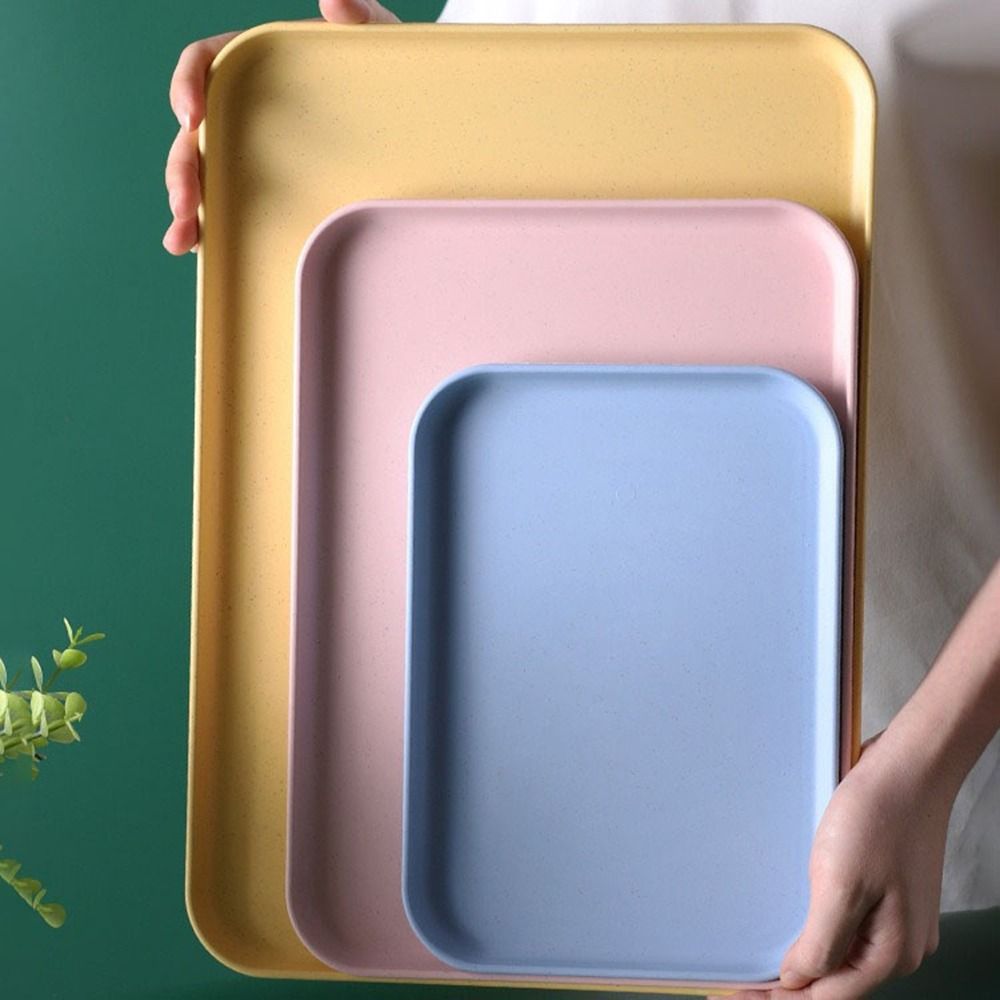 Plastic Wheat Straw Storage Tray Eco-friendly Large Capacity Rectangular Serving Tray Exquisite Fruit Salad Tray Hotel